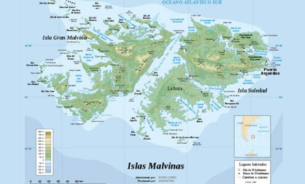 Mapa topográfico de las islas Malvinas 