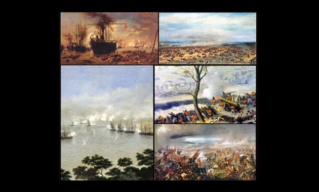 Composición con varias imágenes ilustradas de escenas de la Guerra de la Triple Alianza. 