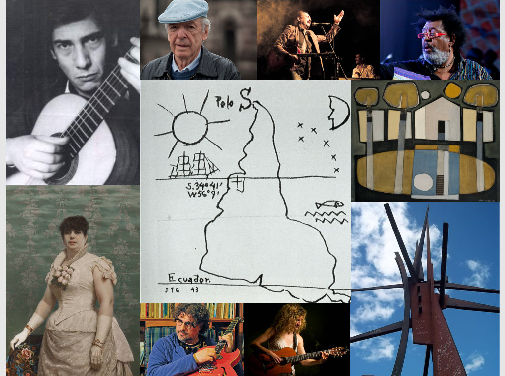 Collage de artístas Uruguayos: Pintores, músicos, poetas, cantantes, artístas plásticos y escultóricos.