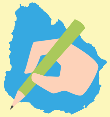 mano escribiendo sobre mapa de Uruguay