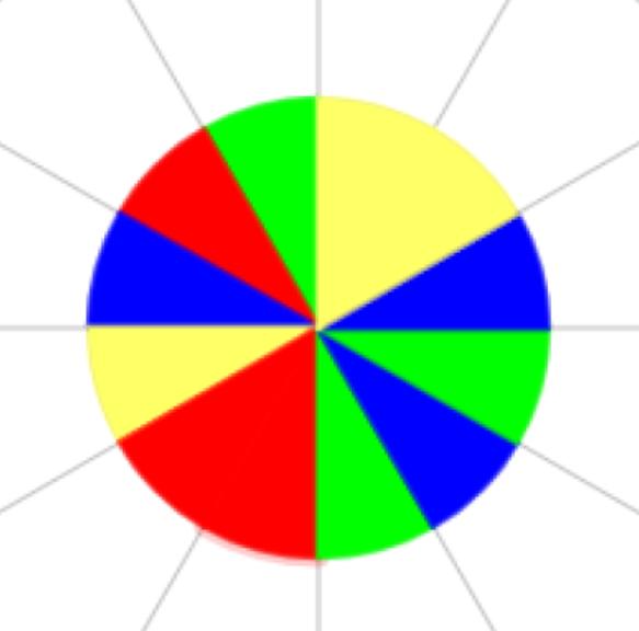 círculo dividido en cuatro colores cada uno es un cuarto