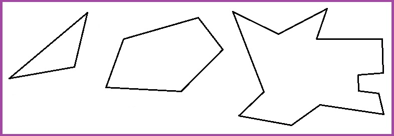Tres polígonos de diferente cantidad de lados: tres, cinco y catorce