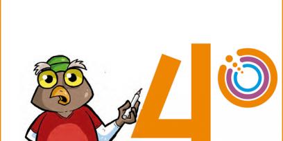 Ilustración de una lechuza señalando un número cuatro. 