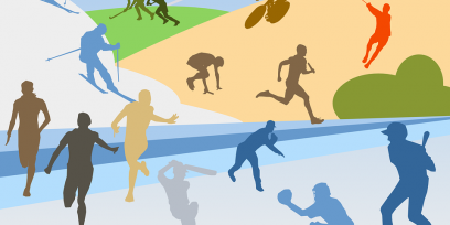 Collage de imágenes de siluetas de personas realizando actividades deportivas.