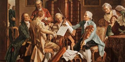 cuarteto de músicos en el siglo XVIII