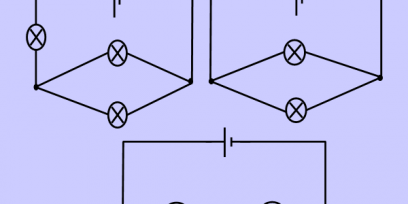 Imagen que muestra tres circuitos, uno conectado en serie, otro en paralelo y uno mixto.