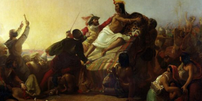 Ilustració de Pizarro capturando al inca Atahualpa. 