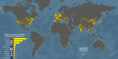 Mapa que presenta la producción de energía solar a nivel mundial. 
