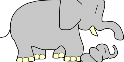 Imagen donde aparecen dos elefantes dibujados, uno grande y otro pequeño