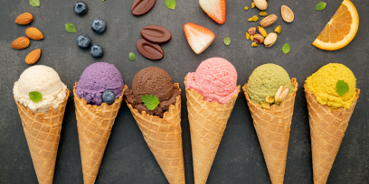 Seis diferentes sabores de helados