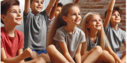 Niños sentados por jugar al voleibol sentados