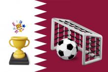 arco, pelota, copa con fonde bandera Qatar