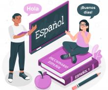 Pizarrón con la palabra español escrita en él