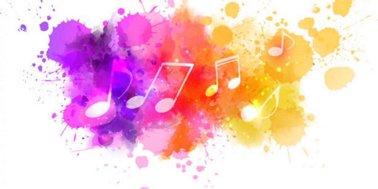 Manchas de colores con figuras musicales