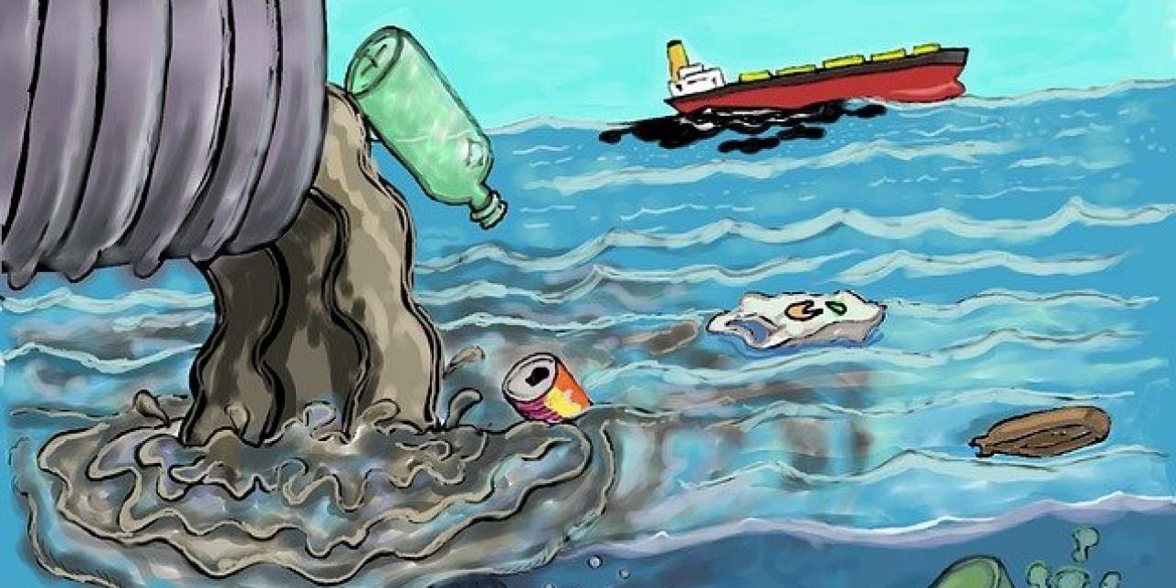Dibujo de océano contaminado