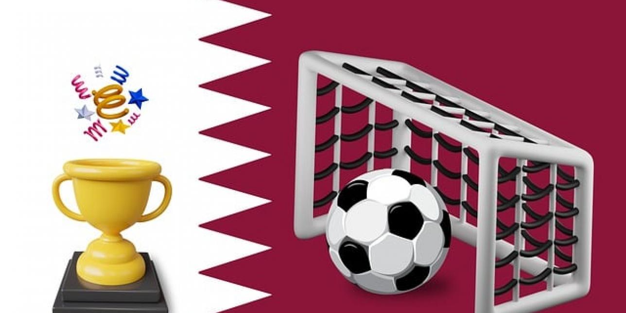 arco, pelota, copa con fonde bandera Qatar