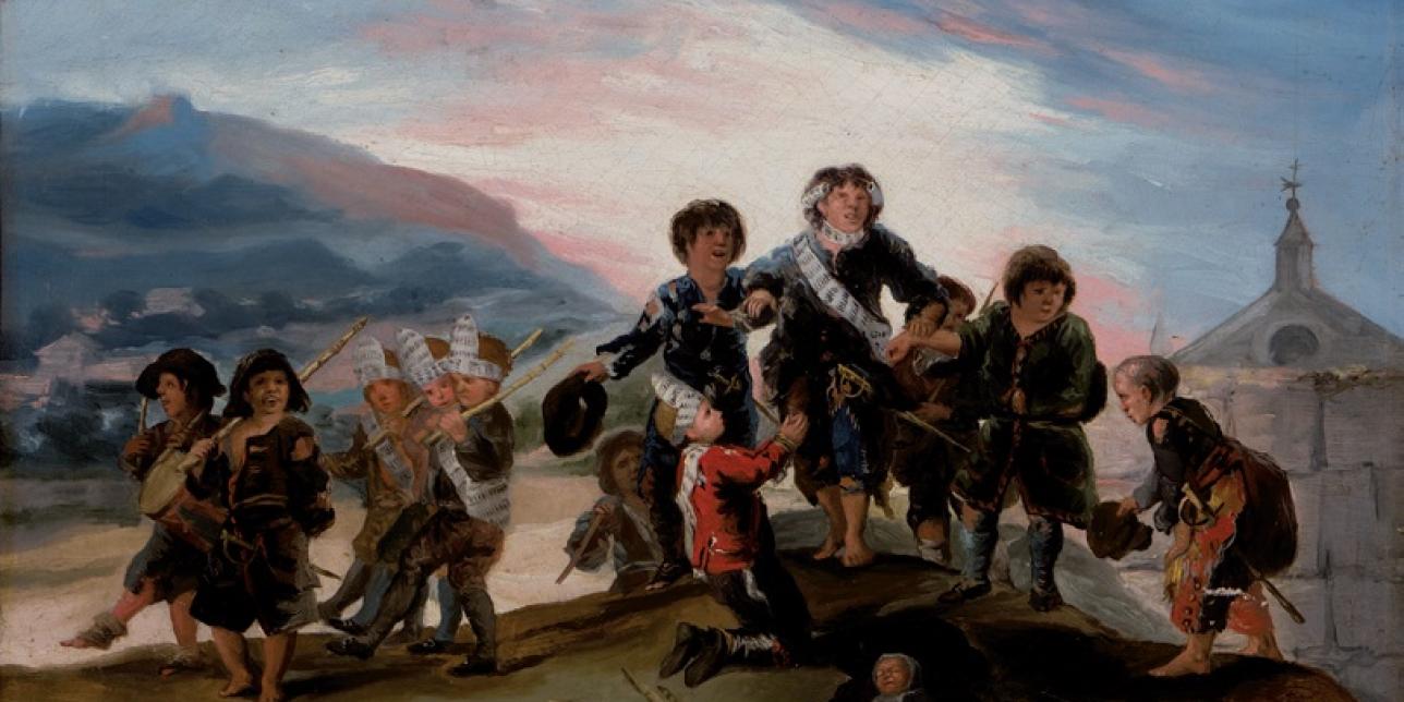 Pintura con niños jugando a los soldados realizada por Goya
