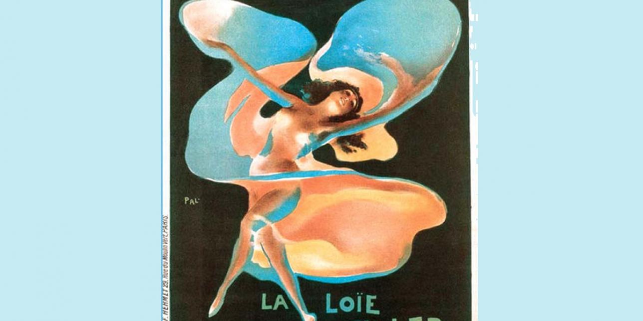 Imagen del afiche realizado por Jules Cheret, dónde aparece Loie Fuller bailando con telas iluminadas con focos de colores.