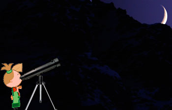 ni&ntilde;a mirando la Luna con telescopio