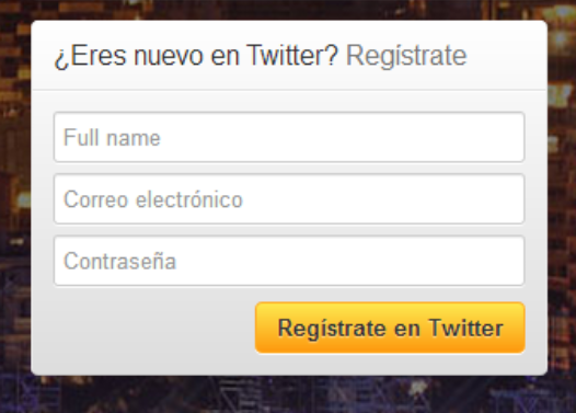 Secci&oacute;n que dice "&iquest;Eres nuevo en Twitter? Reg&iacute;strate". 