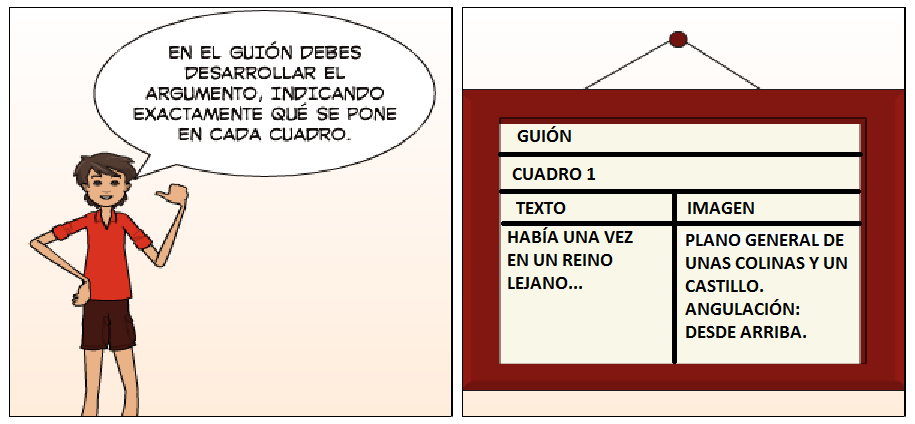 En el gui&oacute;n debes desarrollar el argumento, indicando exactamente qu&eacute; poner en cada cuadro.