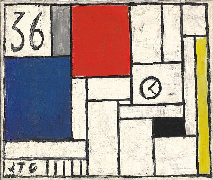 Constructivo con reloj , obra de Joaquín Torres García , 1936, óleo sobre tela, 30.18 x 35.56 cm.