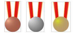 medalla de oro, medalla de plata y medalla de bronce