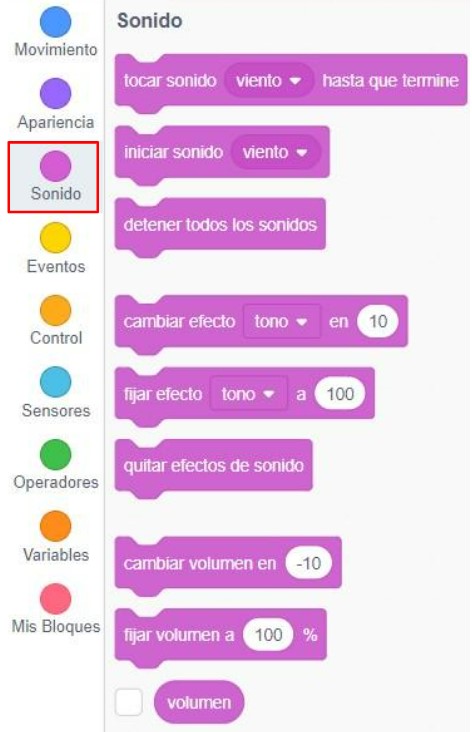 Categoría de bloques de sonido de Scratch