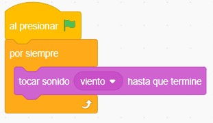 Programación de sonido: Al presionar bandera verde, por siempre, tocar sonido viento y esperar