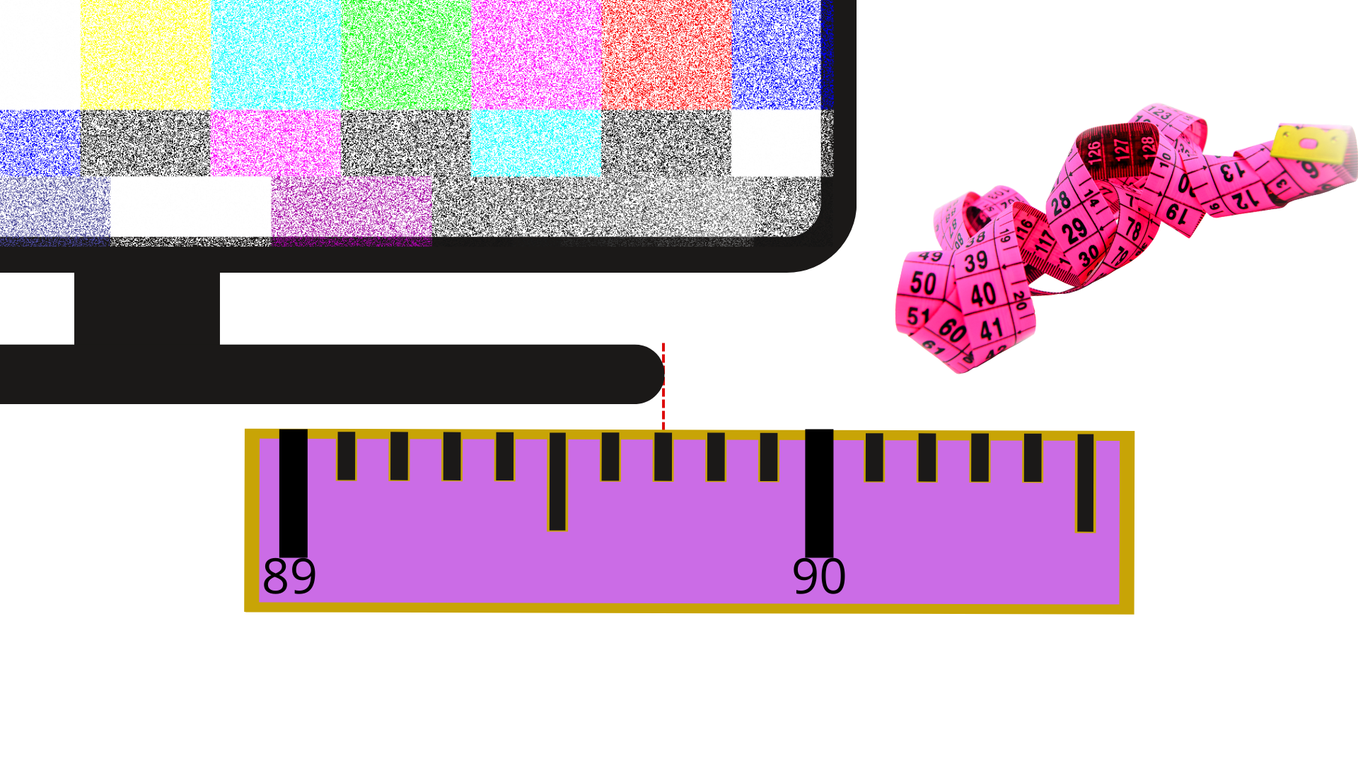 Dibujo de televisor y medida obtenida de su longitud: 89,7cm