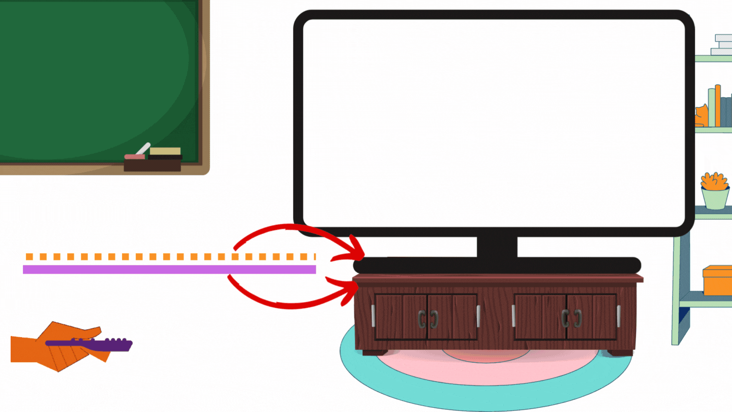 Animación de clase donde seobserva televisor encendido sobre un mueble