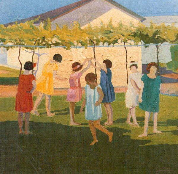 Niñas del 1900 jugando al puente
