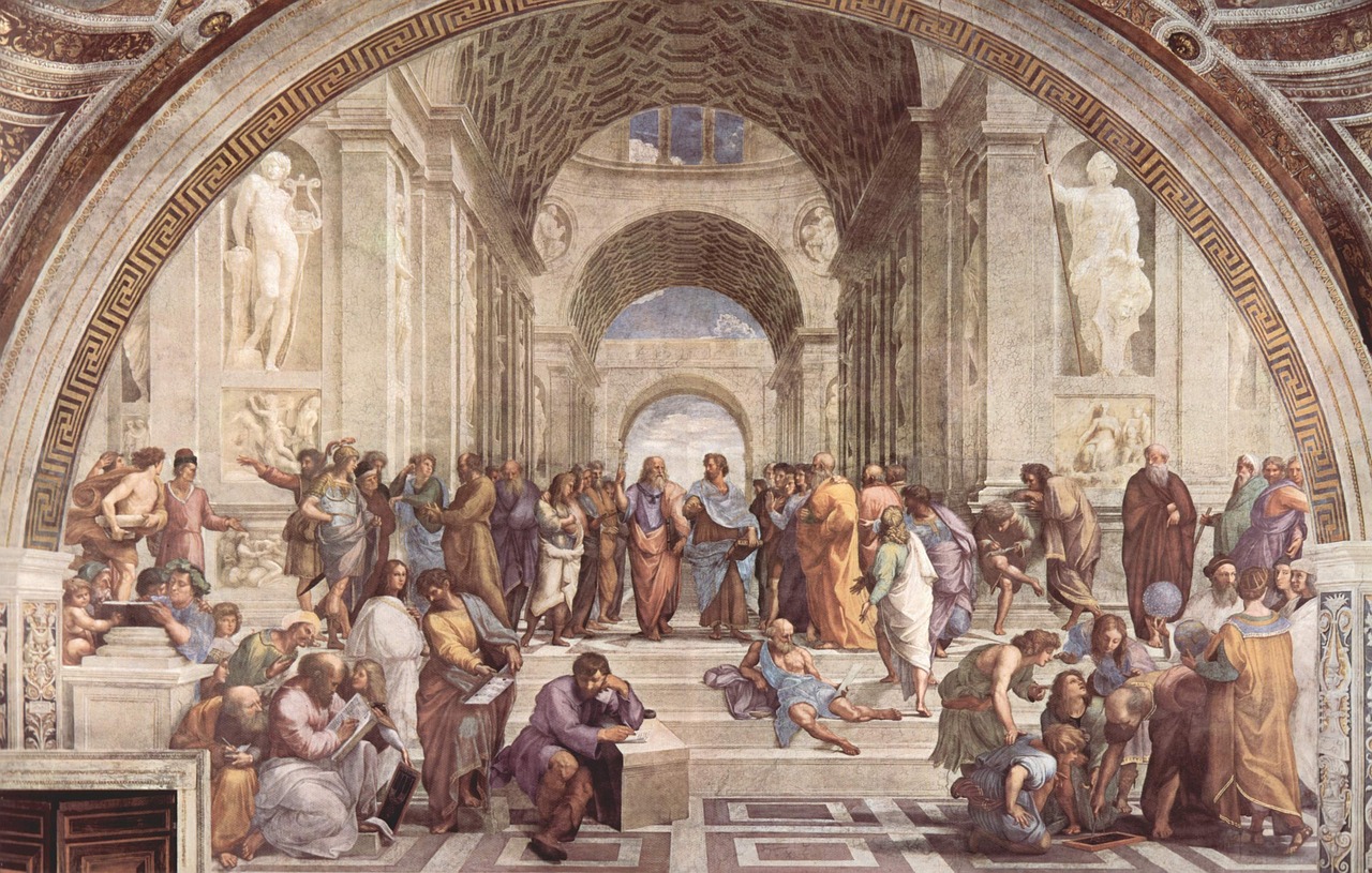 Pintura completa de la Escuela de arte de Atenas, de Rafael Sanzio