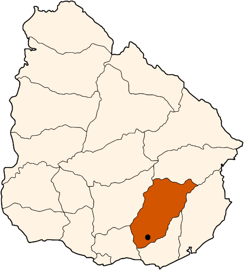 Mapa de Uruguay señalado el departamento de Lavalleja