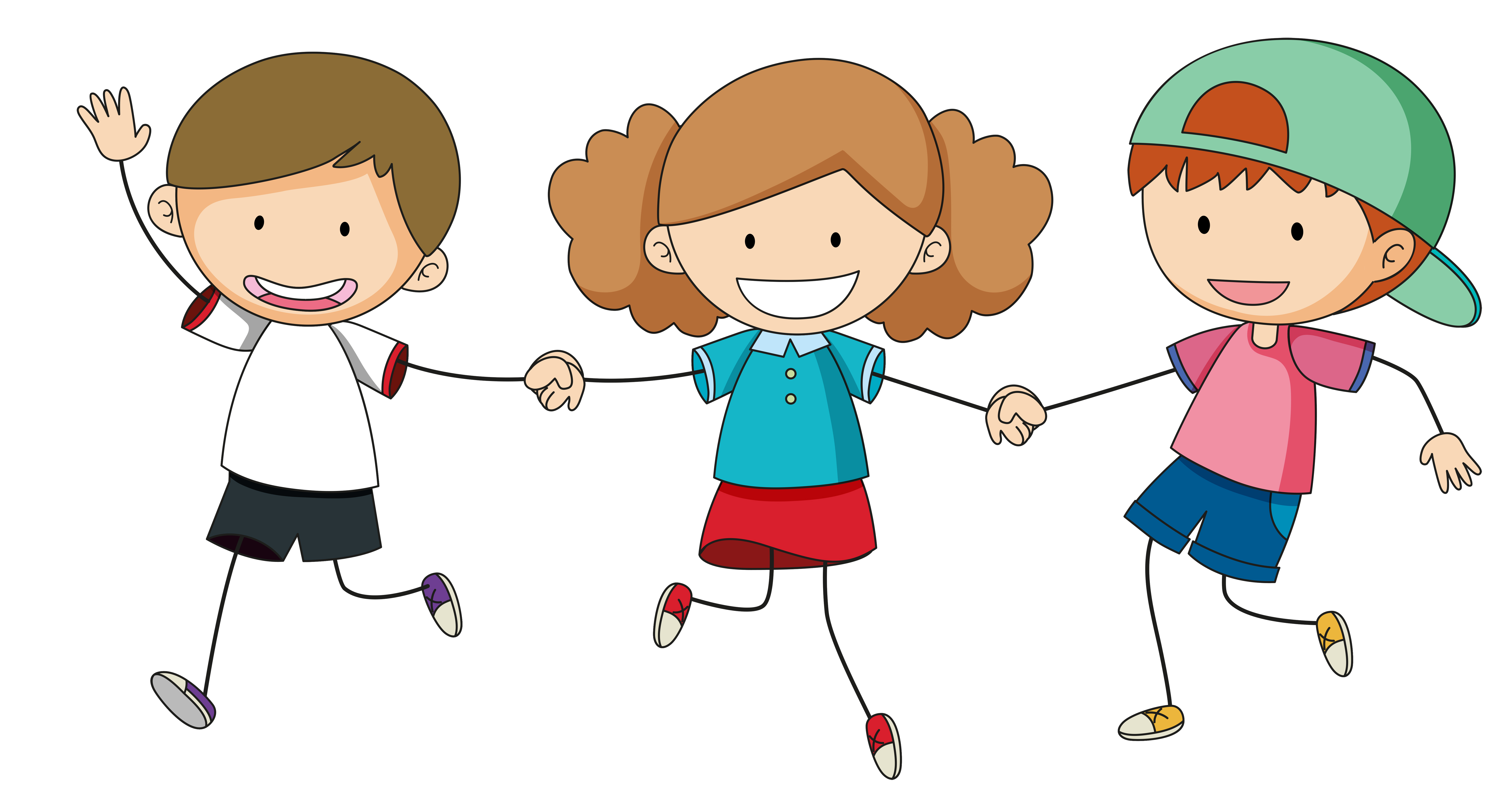 tres niños de la mano