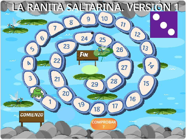 La ranita en el casillero 2 y en el dado un 3