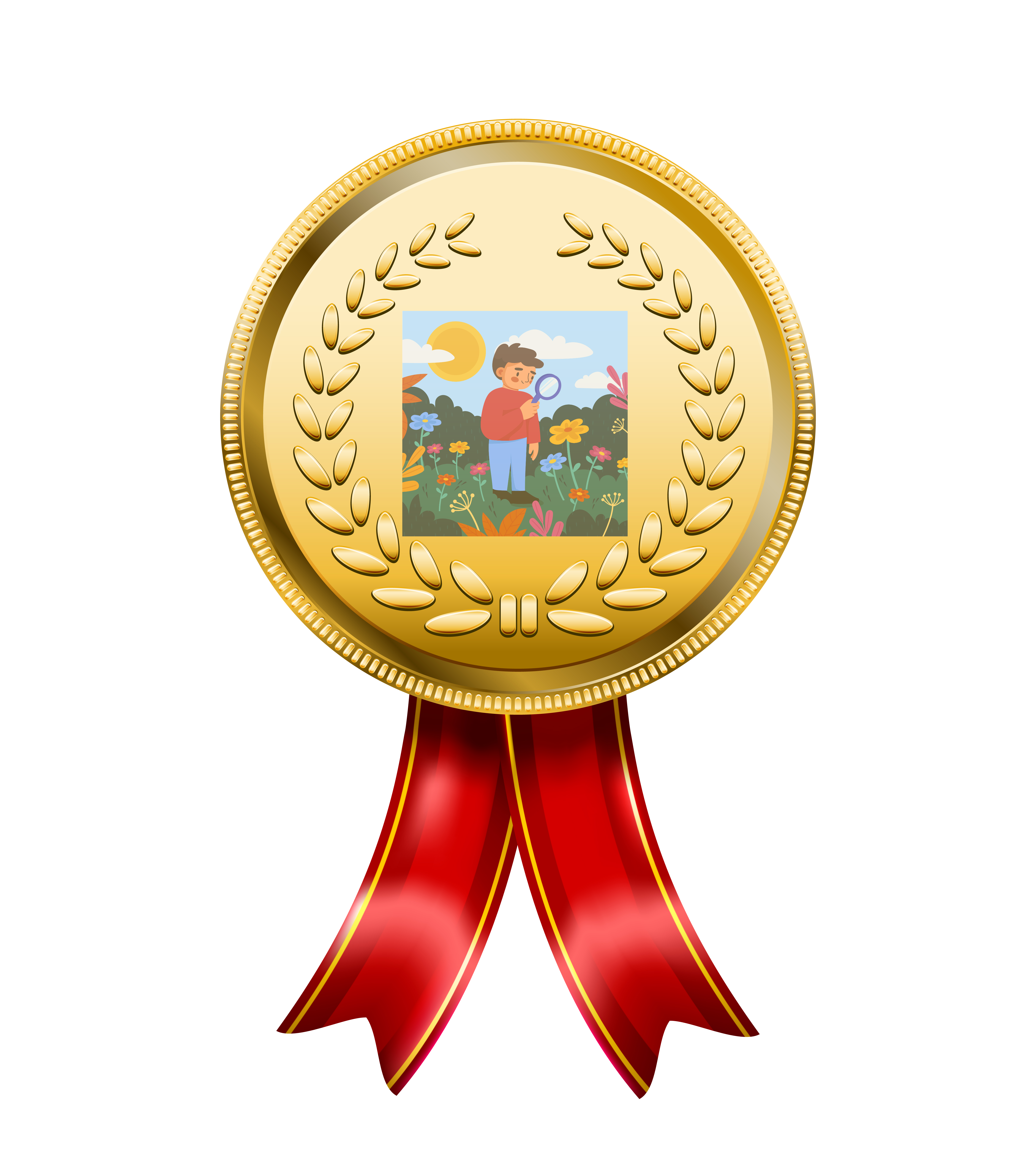 Medalla con niño con lupa