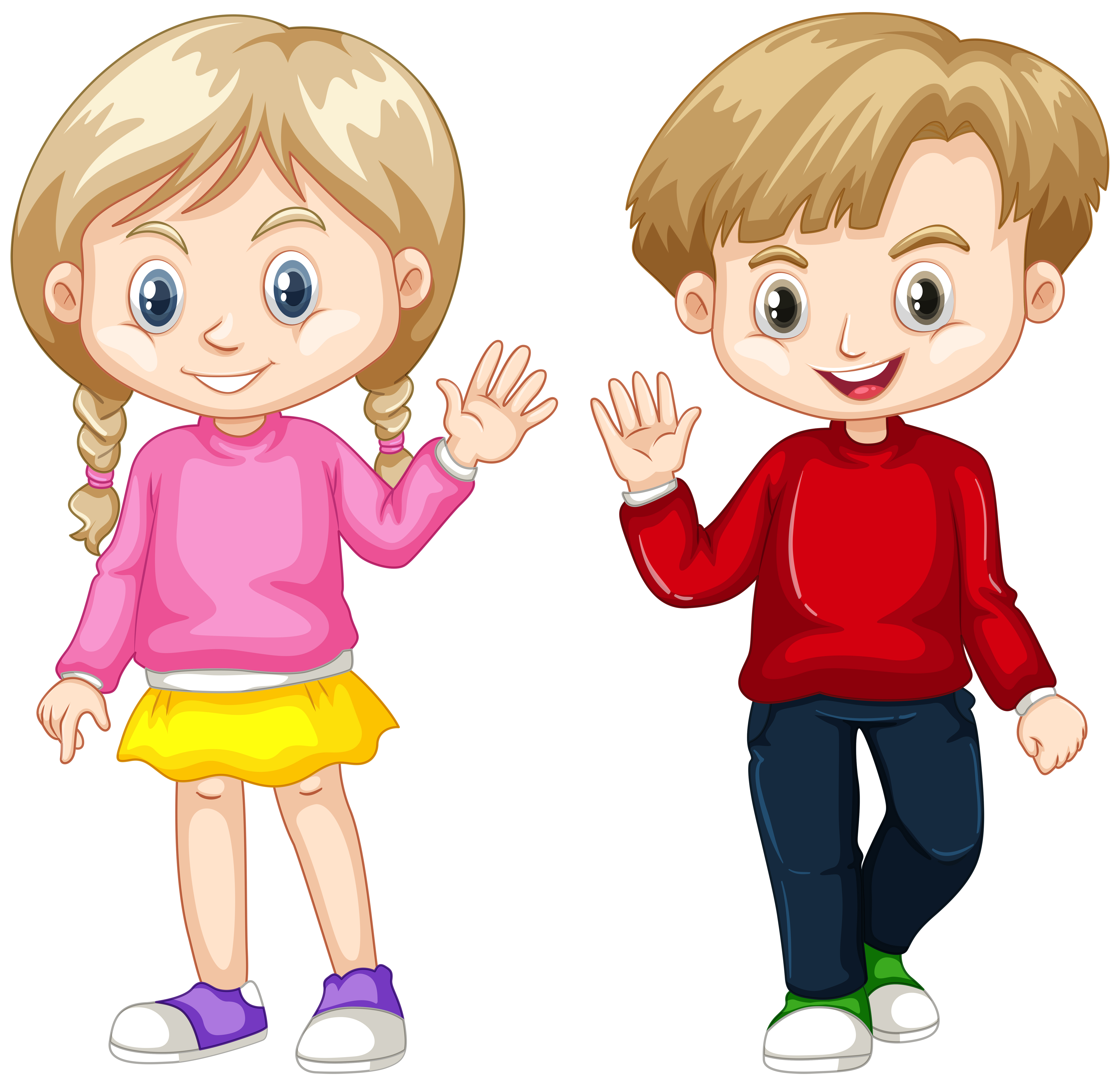 Niño y niña saludando