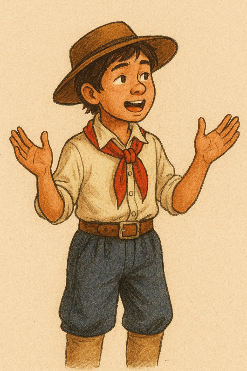 Un niño vestido de gaucho hablando.