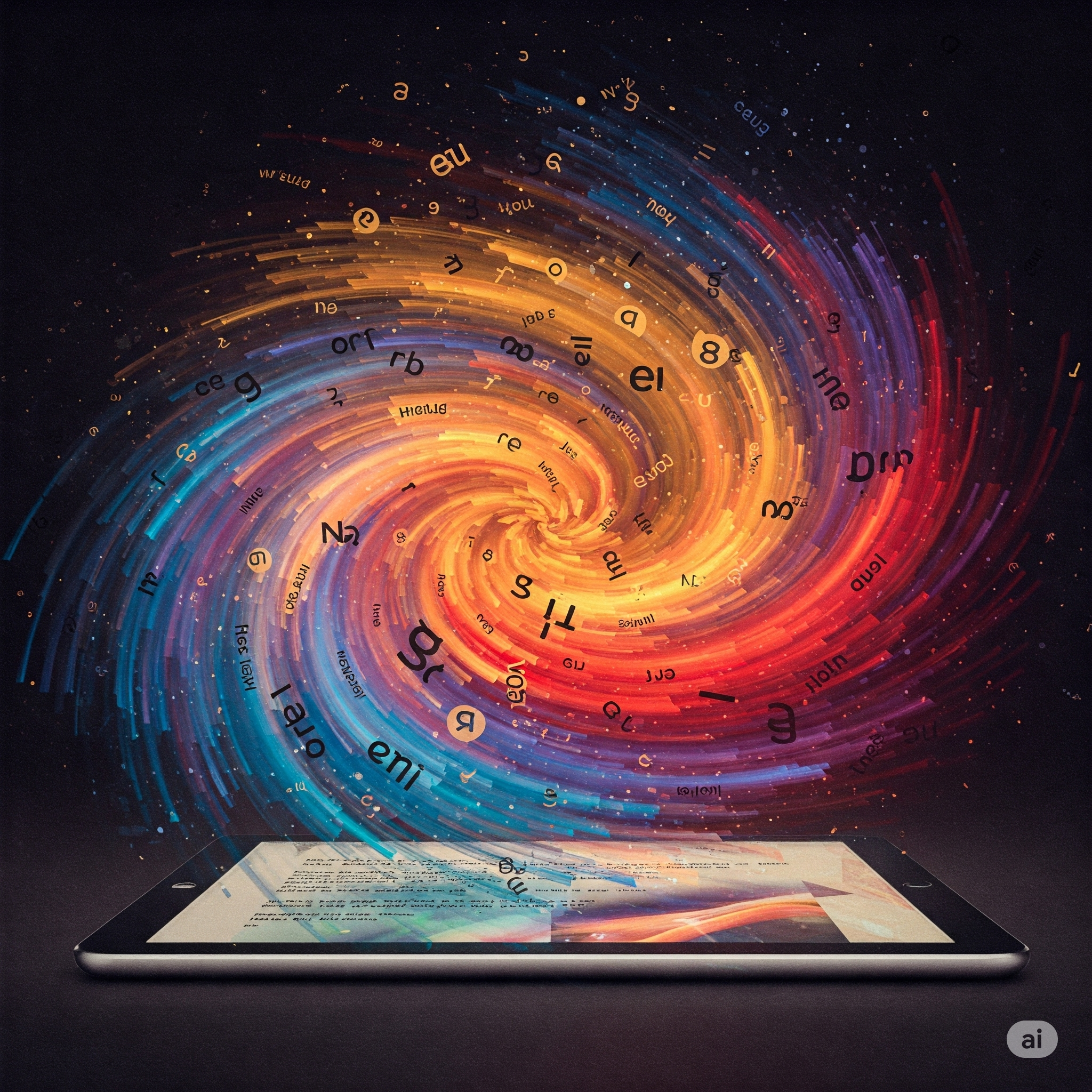 Abstracción con una tablet que le salen letras