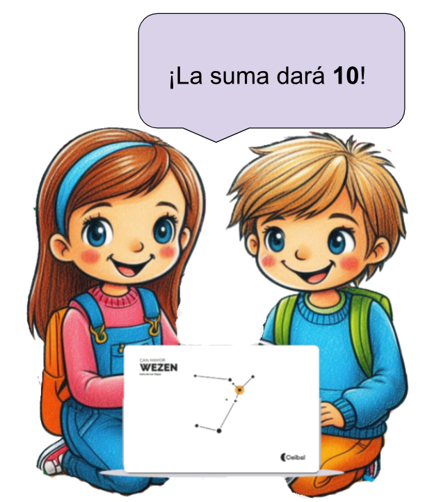 Niños con laptop diciendo la sumará dará 10