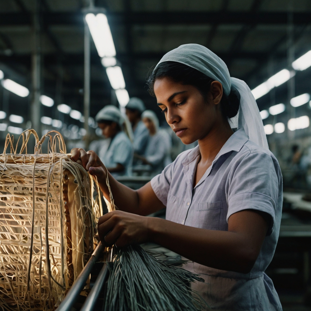 Mujer trabajando en una fabrica textil 