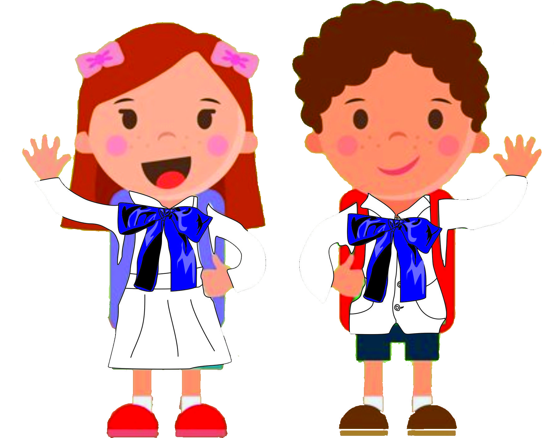 Niño y niña con túnica y moña