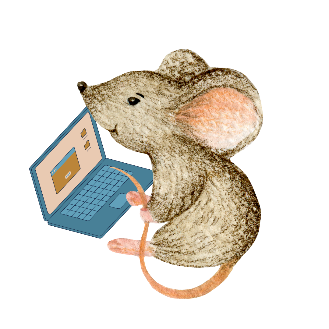 Ratón escribiendo en la computadora.
