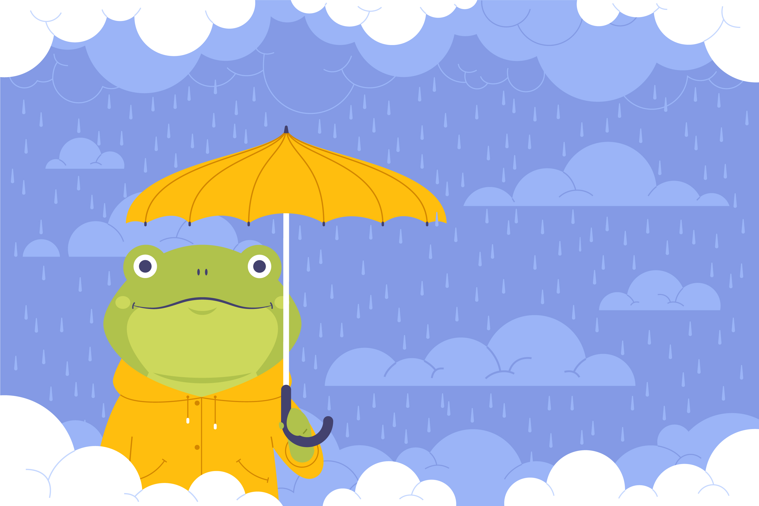 Sapo en la lluvia con paraguas