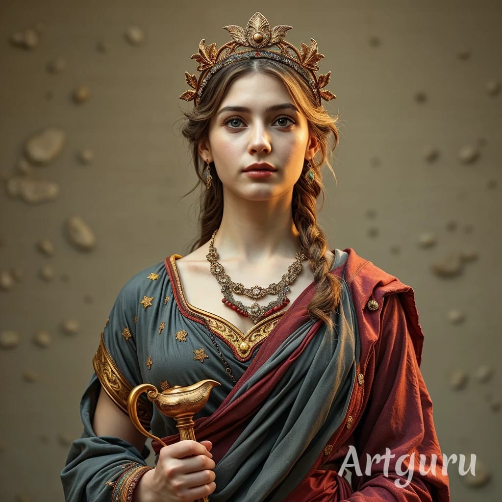 Joven romana, vestida con tunica, con adornos en el cabello
