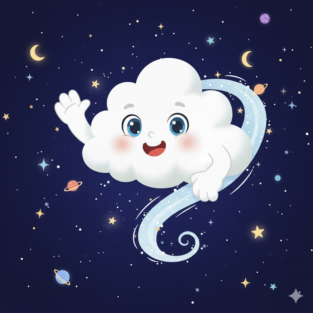 Nube volando entre las estrellas