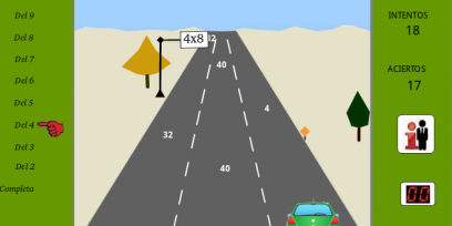 Juego de multiplicaciones sobre pista con auto