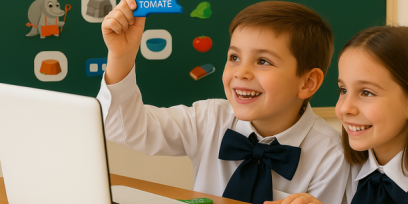 Niños programando en la computadora