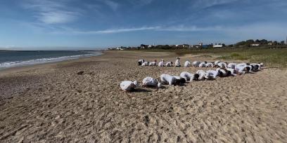 Estudiantes de 3ero ensayando en una playa